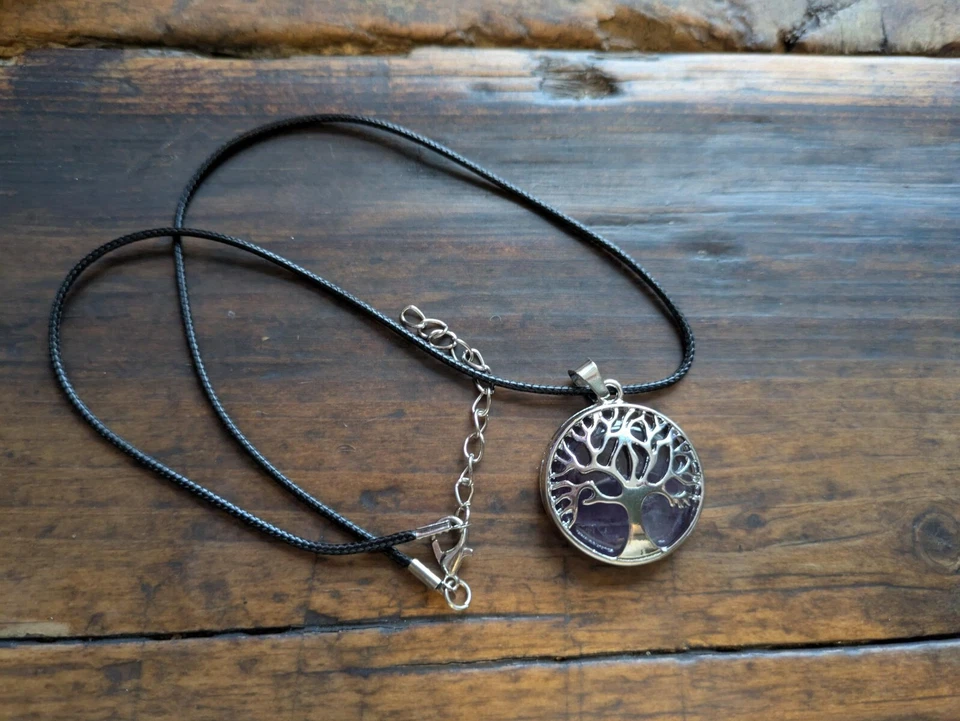COLLAR COLGANTE ÁRBOL DE LA VIDA PLATA SOBRE PIEDRA MORADA/AMATISTA - REGALO IMPRESIONANTE Foto 2 de 4