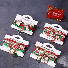 4 Set/16 Pack Beaded Bracelet Stackable Christmas Tree Charm Elastic Multilayer