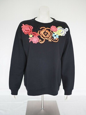 Christopher Kane Sweatshirt Gr. S schwarz black Flowers neon