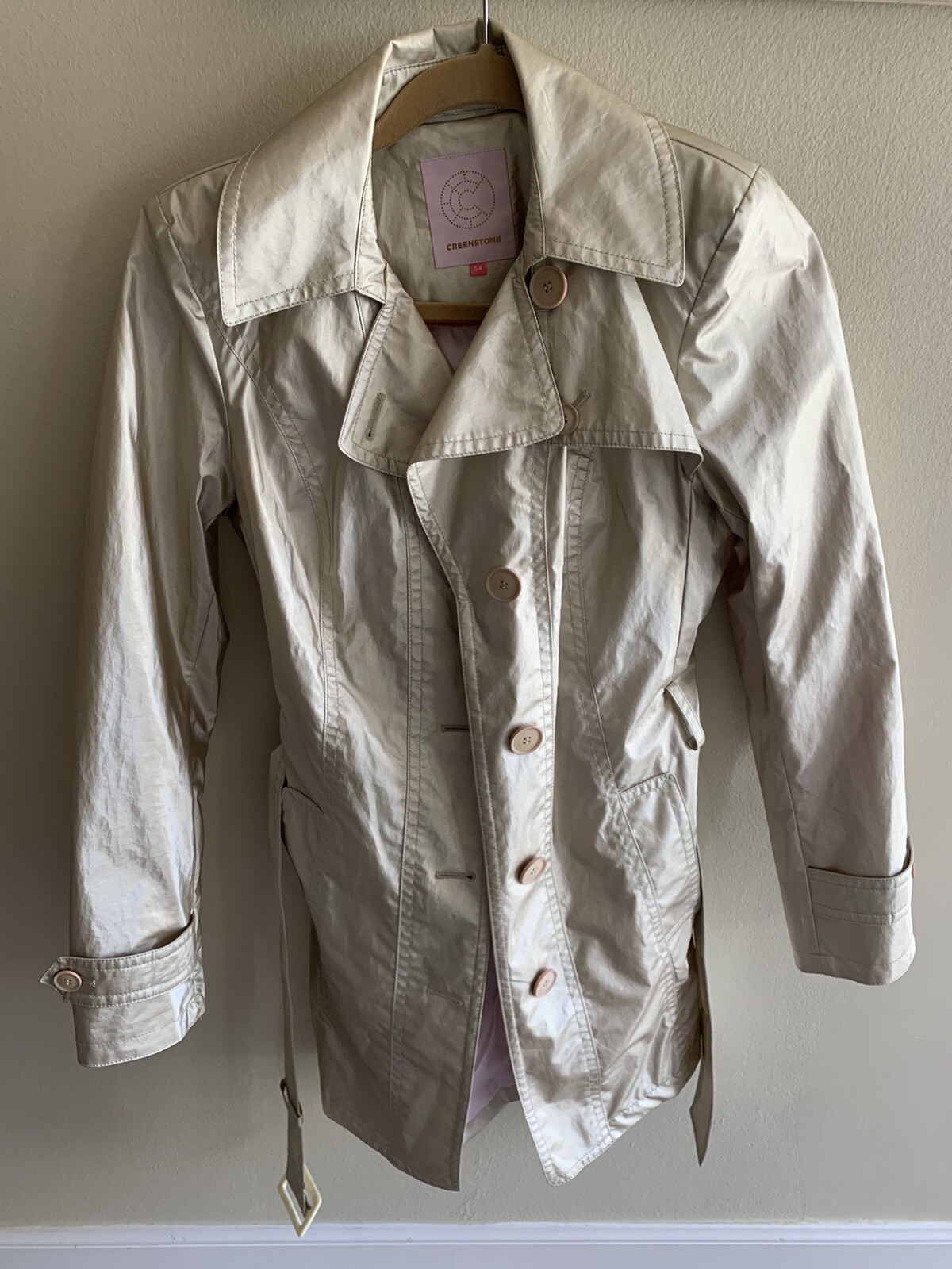 Creenstone Trench Rain Jacket Light Metallic Gold… - image 3