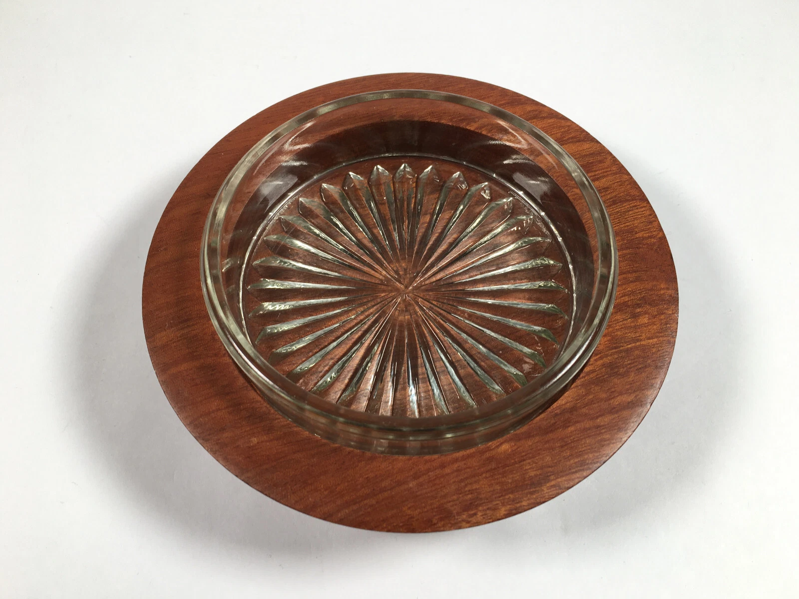 Vintage Round Wooden Cambridge Ware with Open Glass Butter Dish