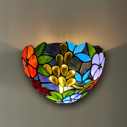 Tiffany Style Multicolor Wall Light Sconce 12" Uplighter Shade Stained Glass E27 - Picture 40 of 54