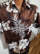 vintage hawaiian shirt tropicana brown white med  polyester 1970's floral print