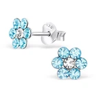 925 Sterling Silver Crystal Blue Flower Kids Girls Women Stud Earrings Gift