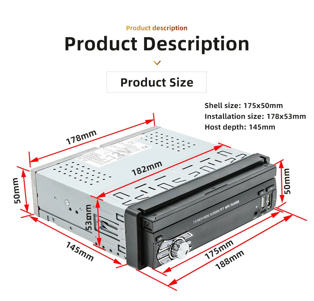 1 Din Car Stereo Radio Retractable Screen Head Unit For Carplay ...