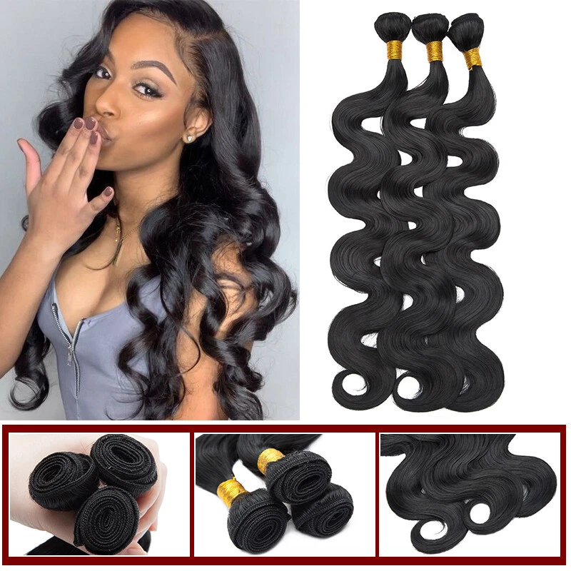 Soft Black Body Wave Natural As Human Hair Weave Sew In 1/ 3 Bundles 100%  Thick