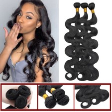 Soft Black Body Wave Natural As Human Hair Weave Sew In 1/ 3 Bundles 100 Thick