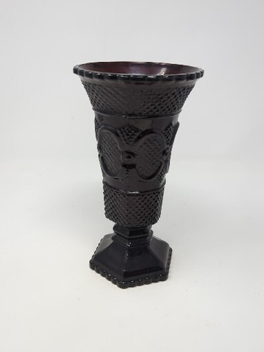Avon Cape Cod Pedestal Ruby Red Glass Vase 8”