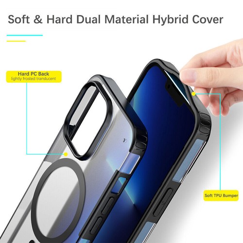 For iPhone 13 14 15 16 Pro Ultra Slim Clear Matte Hard Armor Case MagSafe Cover - Picture 10 of 17