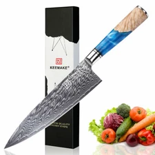 KEEMAKE 8in Men Chef's Knife Extra Sharp Damascus Steel Japanese Kitchen Knife