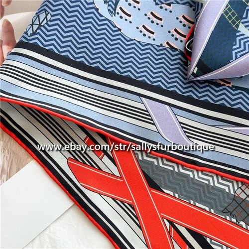Sallys Boutique 16 Momme Twill Silk Horses Stripes Print Double Face Scarf 26" - Picture 6 of 8