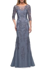 La Femme Gorgeous Lace Sheath Gown Dress Sz 8 Slate  619  1149