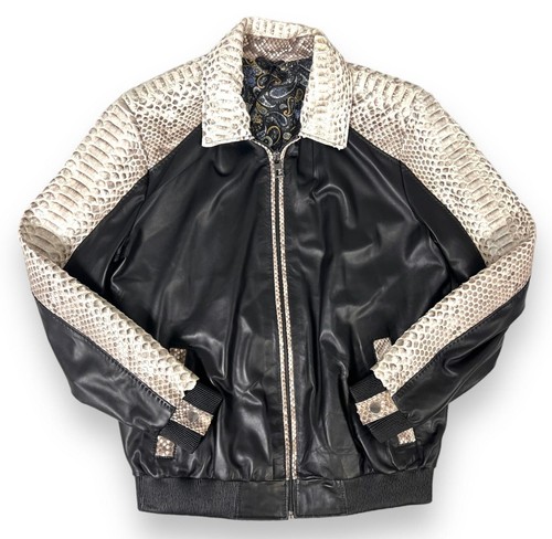 Baseball sheep Leather Bomber jacket Python collar trim Size S M L XL Pre Sale