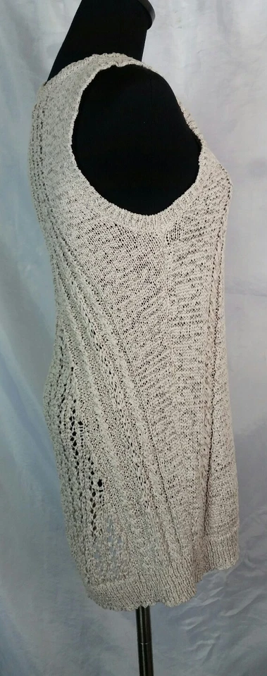 Blusa Top JOAN VASS Nordstrom Beige Sin Mangas Tejido Abierto Talla Mediana Túnica Foto 4 de 4