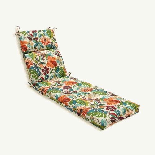 Floral 21 x 28.5 Outdoor Chaise Lounge Cushion in Ivory Lensing