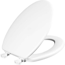 Elongated Enameled Wood Closed Front Toilet Seat White Removes for Easy Cleaning