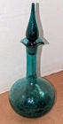 VTG BLENKO Hand Blown Art Glass Sea Green Crackle Glass Decanter Bottle/Stopper