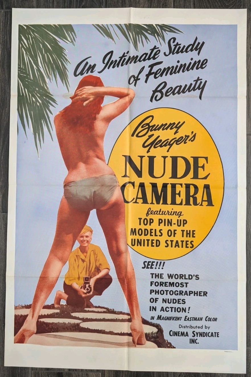Vintage Movie Poster BUNNY YEAGERS NUDE CAMERA Barry Mahon Pinup Original 27x41"