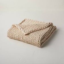 50"x70" 12lbs Solid Knit Weighted Blanket Natural - Casaluna