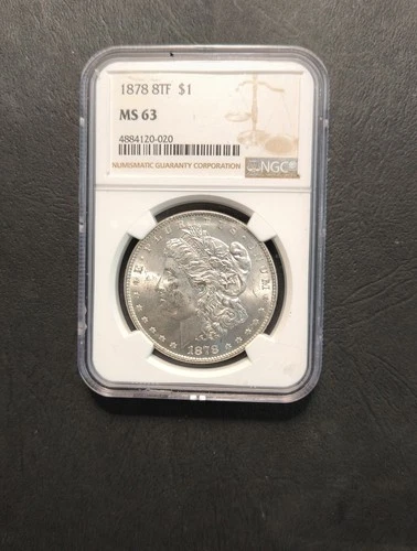 1878 8TF Morgan Silver Dollar $1, NGC MS63+ (only 52 at this grade)