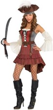Castaway Pirate Woman Costume Adult Small S 2-4 w/ Dress Hat Sleeves New