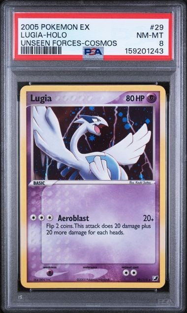 2005 POKEMON EX UNSEEN FORCES COSMOS #29 LUGIA-HOLO PSA 8 NM-MT