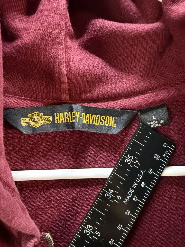 Sudadera con capucha para mujer Harley-Davidson cremallera completa borgoña tachonada logotipo 1903 talla grande Foto 4 de 4