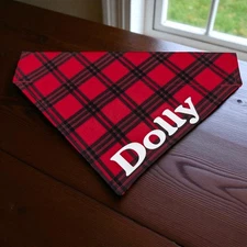 Personalized Dog Bandana Red Black  OVER THE COLLAR Scarf Slide Bandanna Holiday