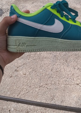 Nike Air Force 1 Boys Blue Green White Low Top Sneakers Leather Comfort