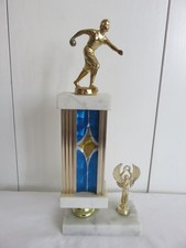 Vintage Bowling Trophy Award - 3 Tier with Marble Bases from Italy Female
