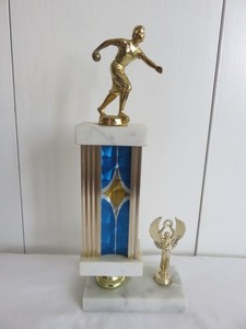 Vintage Bowling Trophy Award - 3 Tier with Marble Bases from Italy Female