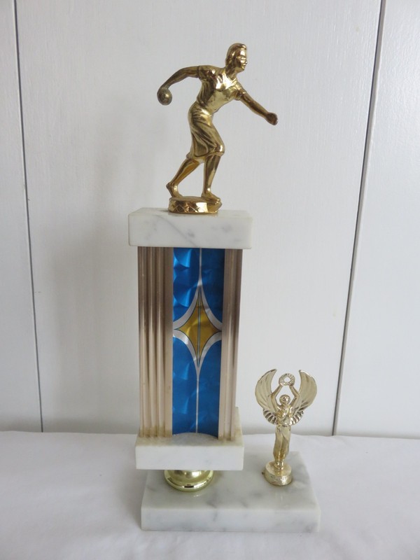 Vintage Bowling Trophy Award - 3 Tier with Marble Bases from Italy Female