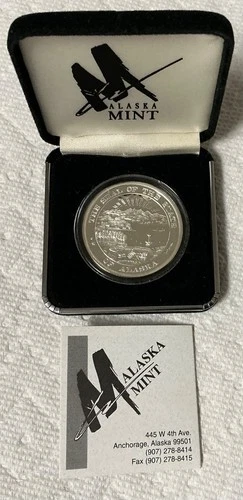 The Seal Of The State Alaska Polar Bear Medallion .999 Silver 1990's Era A Beaut