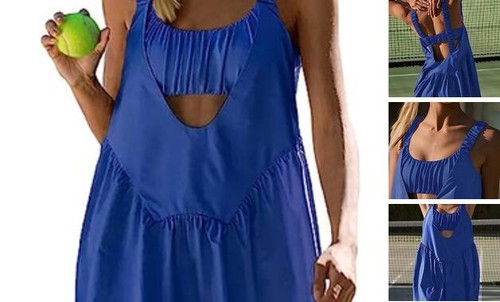 Womens Tennis Dress Built-in Bra and Shorts Pockets Workout Dresses Athletic