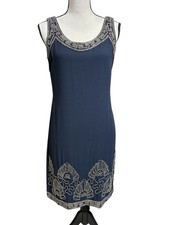 Adrianna Papell Sleeveless Dress Silver Beaded Navy Blue Sz 8 Formal Wedding