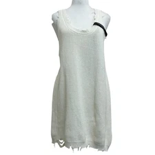 Retrofete SER.O.YA White Yonit Mini Knit Destroyed Sleeveless Sweater Dress sz L