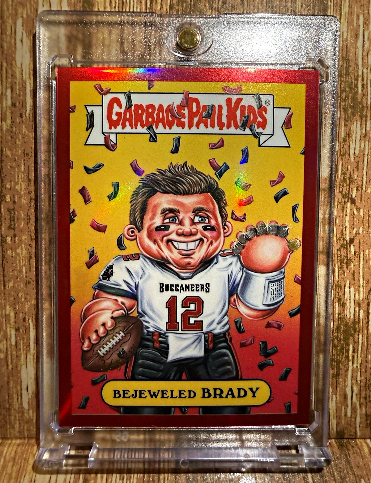 2026 Topps Bowman Garbage Pail Kids NFL Red Refractor #NFLG-TB Tom Brady Bejeweled Brady front