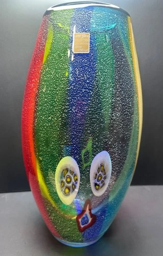 Vtg Verre Artisanal Art Murano Glass Vase Millefiori Colorful Home Art 16" Tall