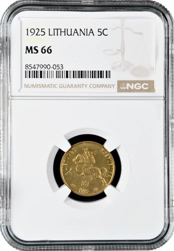 Lithuania 5 Cent 1925, NGC MS66, "First Republic (1925 - 1938)"
