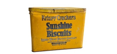 Vintage Krispy Crackers Sunshine Biscuits Loose-Wiles Tin Box Made In USA