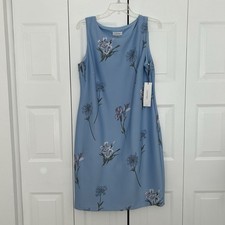 NEW Calvin Klein Blue Sheath Sleeveless Dress Size 12, Embroidered Flowers, Knee