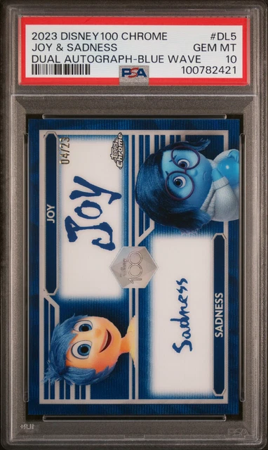 2023 Topps Chrome Disney100 Dual Auto #DL5 Joy & Sadness Blue Wave /23 PSA 10