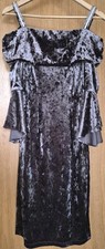 Tia Velvet Dress UK 12 Pewter Grey Purple Cold Shoulder Sleeve Party Midi