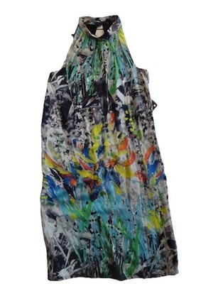 Max Mara Seidenkleid Gr.34/36 Neckholder Seidensatin bunt Seidenfutter !