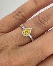 2Ct Pear Cut Lab-Created Citrine Halo Women Wedding Ring 14K White Gold Plated