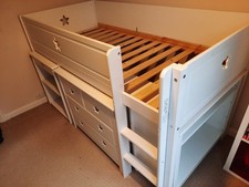 White Mid Sleeper Cabin Bed with Pull-Out Desk and Storage Drawers