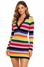 Steve Madden Maelee Multi Stripe Sweater Mini Dress Size XS NEW With Tags