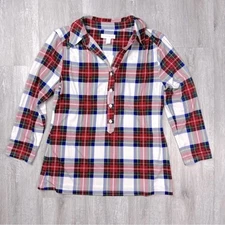 Charter Club Women's Petite Holiday Plaid 3/4 Sleeve Polo Top S