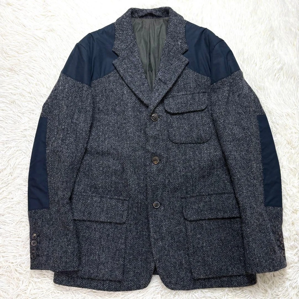 Nigel Cabourn Harris Tweed Mallory Jacket XL 50 Herringbone Wool Navy Gray F/S - Image 2 of 4