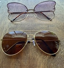 Vintage Gold Aviator Heart Sunglasses Set Retro Metal Frames Festival Summer